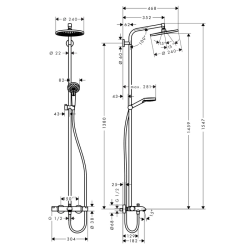 Душевая система с термостатом Hansgrohe CROMETTA S 240 Showerpipe 27320000 хром фото 2