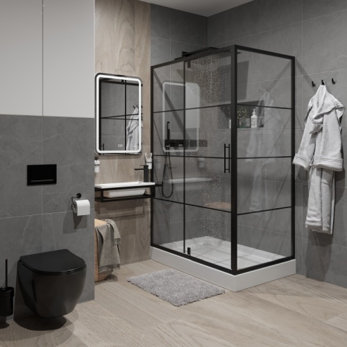 Душевое ограждение Niagara Нова/Nova NG-0220-08ВLACK 120*80, дверь распашная, стекло с рисунком фото 2