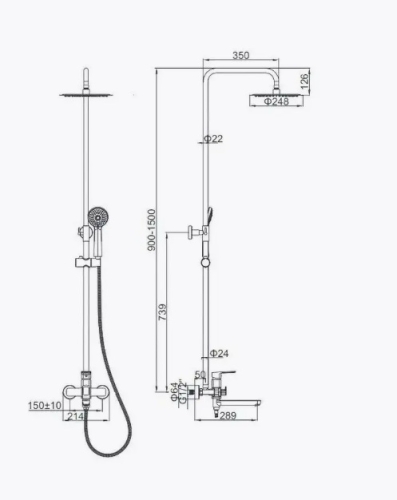 Душевая система со смесителем с длинным изливом Ledeme L2480B черный фото 2