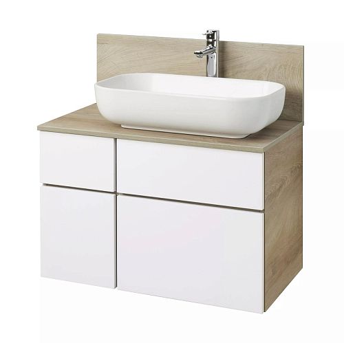 Тумба со столешницей ЛВДСП с раковиной Лола Aquaton Мишель 80, 100 Белый Софт/Дуб Эндгрейн подвесная