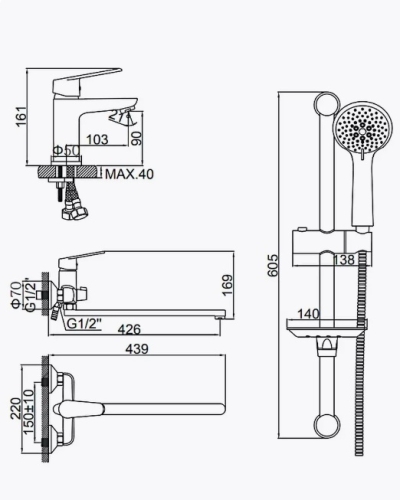 Комплект смесителей для ванны Ledeme L9022 хром фото 2