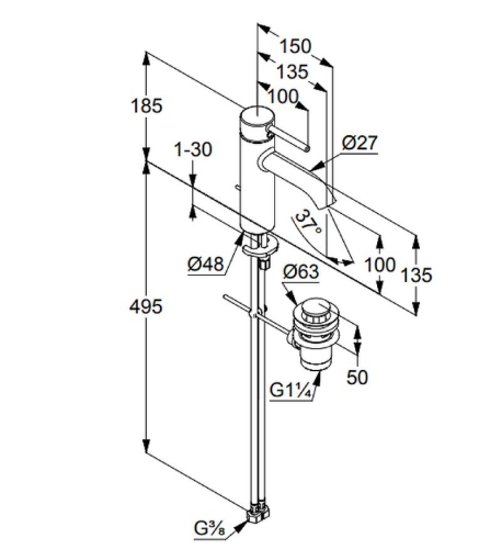 Смеситель для умывальника Kludi BOZZ 382800576 с донным клапаном хром фото 2