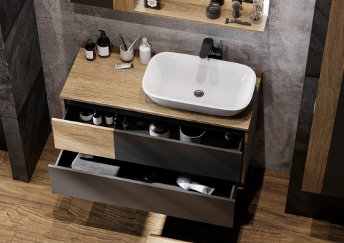 Тумба с раковиной Лола Акватон Терра 85, 105 Дуб Кантри/Антрацит фото 4