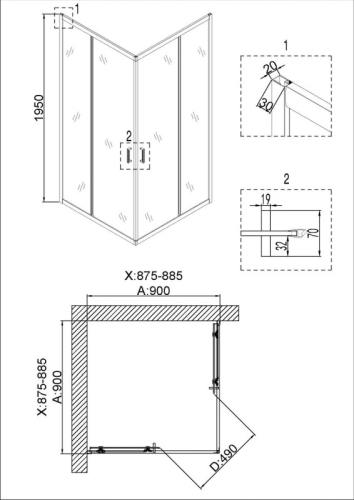 Душевое ограждение Niagara Нова/Nova NG-6888(6808,6809)-08ВLACK 80*80, 90*90, 100*100,стекло прозрачное (без поддона) фото 4