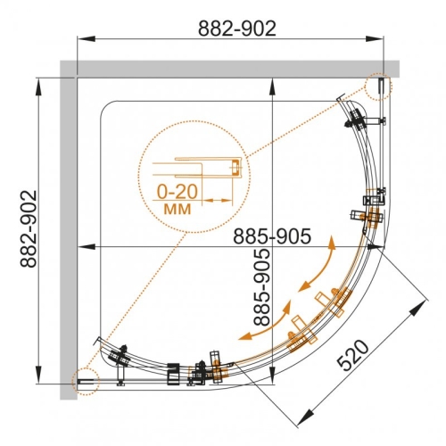 Душевое ограждение Cezares Stylus-O-M-R-2 90*90, 100*100 стекло прозрачное фото 6