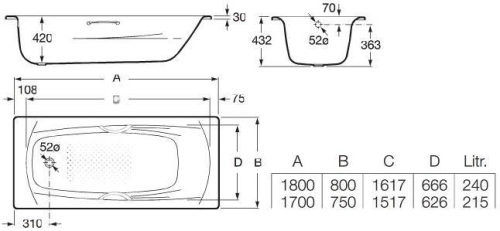 Ванна стальная Roca Swing 170*75, 180*80 2,5мм фото 4