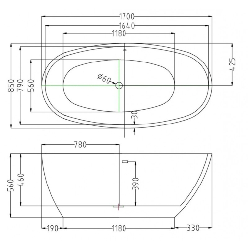 Ванна ESBANO SOPHIA 170*85 акрил черно-белая фото 3