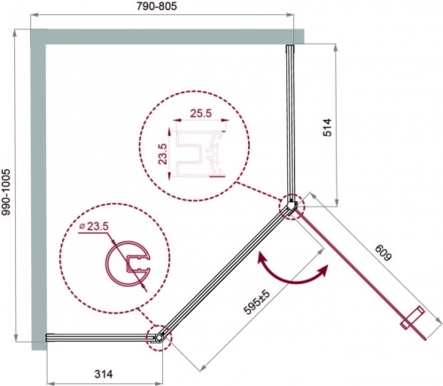 Душевое ограждение BelBagno Uno-195-PH-1 100*80 стекло прозрачное фото 2