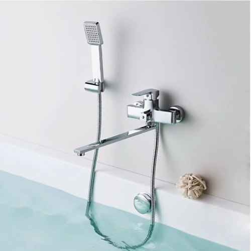 Смеситель с длинным изливом для ванны Ledeme L2258 хром (лейка и шланг в комплекте) фото 3