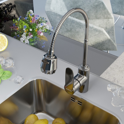 Смеситель для кухни с гибким изливом Avrora Kitchen AV9001 хром фото 3