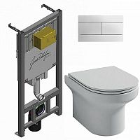 Инсталляция Jacob Delafon Elite унитаз безободковый с микролифт, кнопка хром, белая