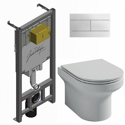 Инсталляция Jacob Delafon Elite унитаз безободковый с микролифт, кнопка хром, белая