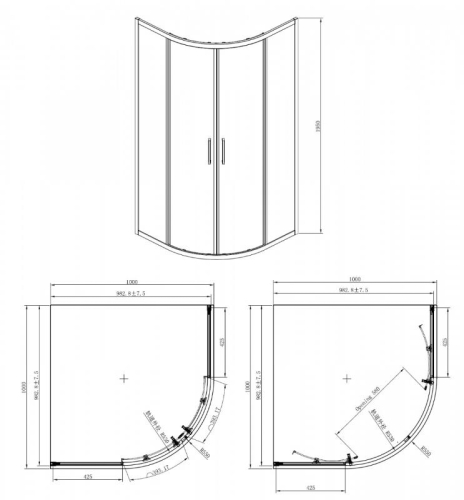 Душевое ограждение Azario Ostin 80*80, 90*90, 100*100 хром, бронза фото 2