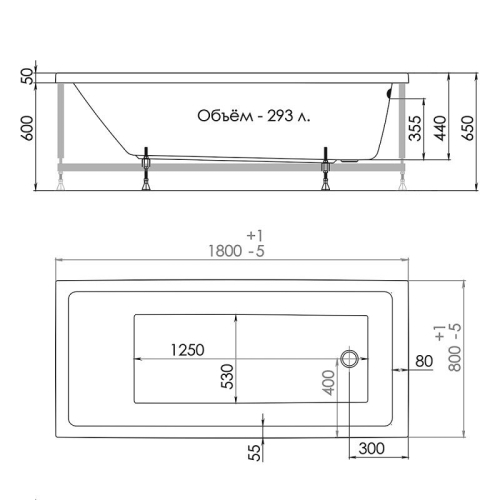 Акриловая ванна 1ACReal Палермо 180*80 + каркас фото 2