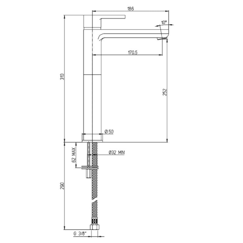 Смеситель высокий для раковины Paini Arena черный фото 4