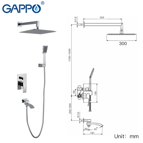 Встроенный смеситель для ванны с 3-функциями Gappo Jacob G7107 хром (душевой комплект) фото 4