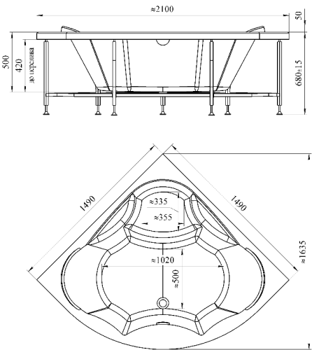 Ванна акриловая Radomir Сандра 149*149 + каркас фото 5