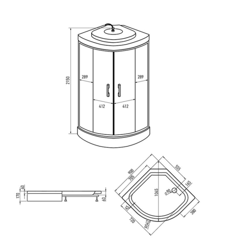 Душевая кабина ERLIT 90*90 ER3509P-C4-RUS тонированная, низкий поддон фото 4
