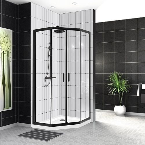 Душевое ограждение BelBagno Uno-195-P-2 90*90 стекло прозрачное, профиль черный