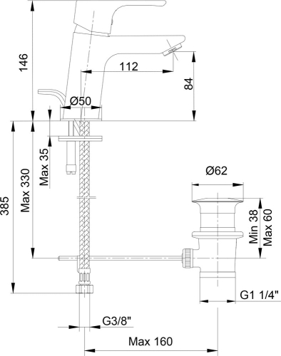 Смеситель с донным клапаном для раковины E.C.A Niobe 102188056EX фото 2