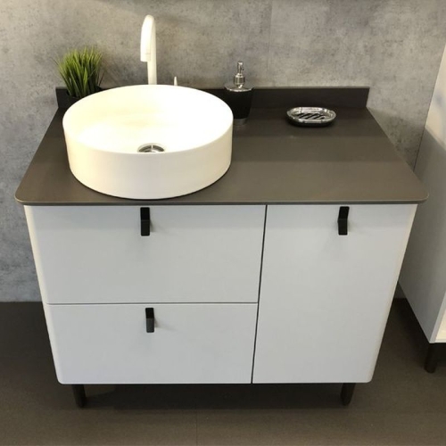 Тумба с умывальником Comforty Сорренто-90Н светло-серый напольная фото 3