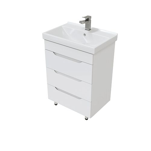 Тумба с умывальником Мирсант Soho Quadro 60/2 - Fest (узкая) напольная, с доводчиком