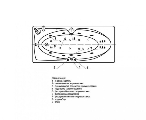 Ванна Aquatek Европа пневматическое управление 180*80 гидромассажная фото 5