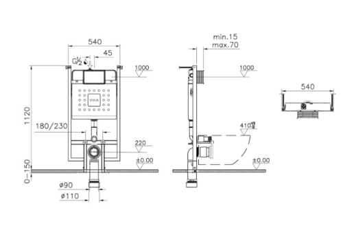 Инсталляция для унитаза VitrA V-Fix Core 738-5800-01 с кнопкой смыва Root S 740-2380 хром фото 2 Инсталляция для унитаза VitrA V-Fix Core 738-5800-01 с кнопкой смыва Root S 740-2380 хром фото 2