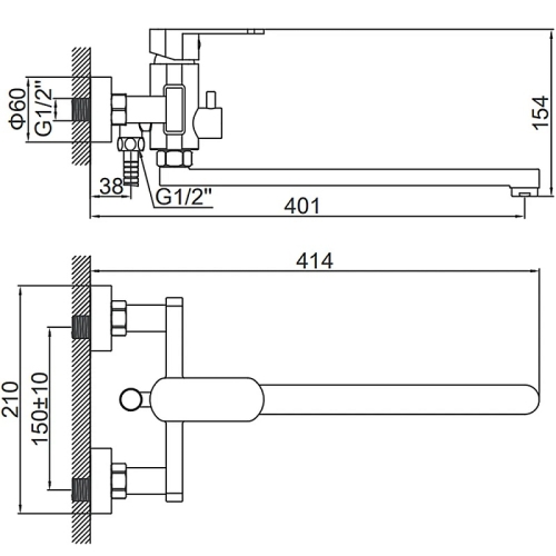 Смеситель с длинным изливом для ванны Ledeme L72216 нержавеющая сталь (лейка и шланг в комплекте) фото 2