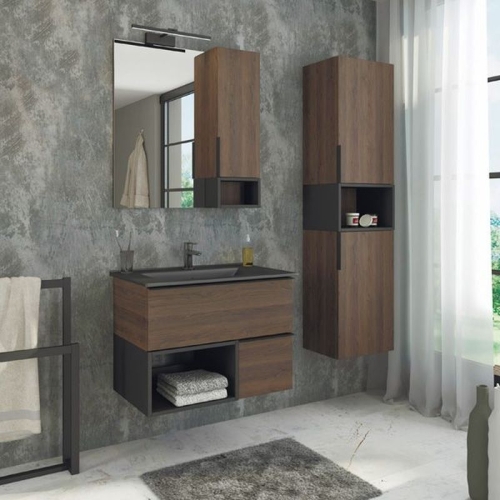 Тумба с умывальником Comforty Франкфурт 75 90 дуб шоколадно-коричневый  подвесная фото 2