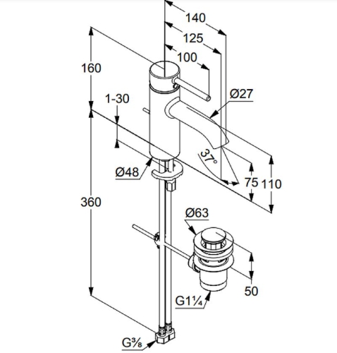 Смеситель для умывальника Kludi BOZZ 382700576 с донным клапаном хром фото 3