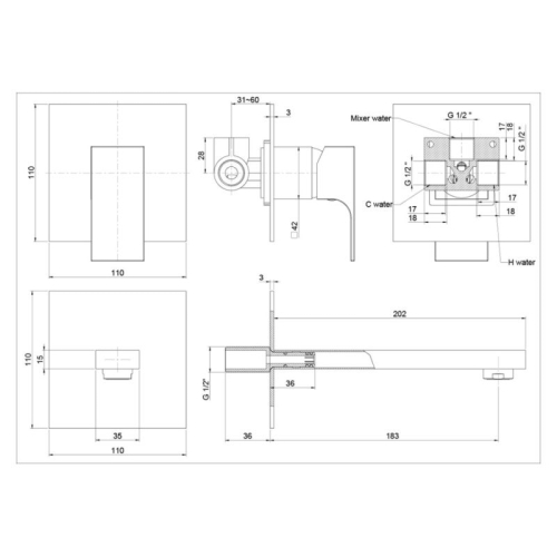 Смеситель для раковины встраиваемый Paini Grazia 21PZ208 черный фото 6
