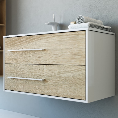 Тумба с умывальником Aqwella Miami 90 L/R подвесная светлое дерево фото 5