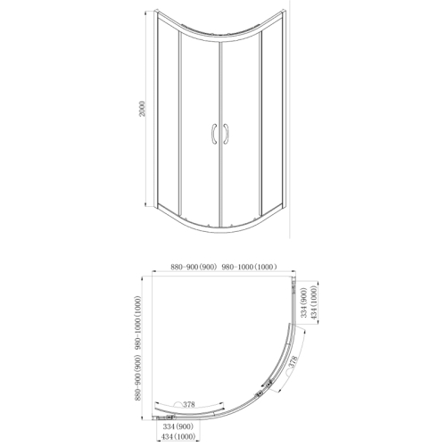 Душевое ограждение Azario Milton 2142 Easy Clean 90*90, 100*100 профиль хром, черный фото 2