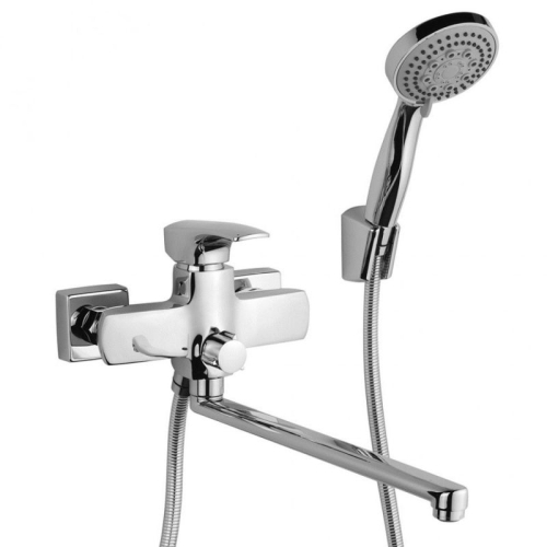 Смеситель для ванны с длинным изливом Paini Angel ANCR112P20LMKM, хром + лейка, шланг, держатель