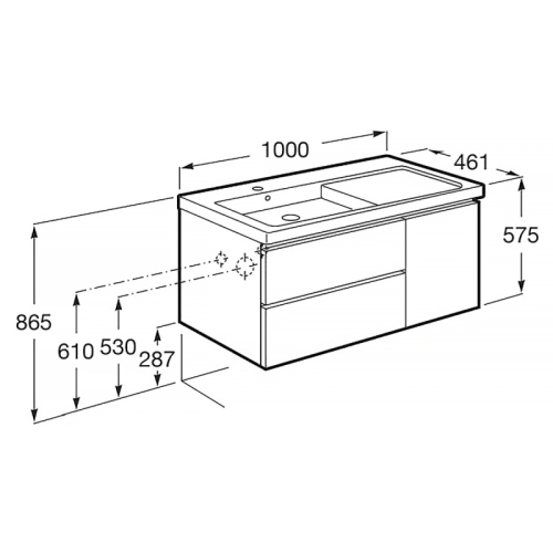 Тумба с раковиной Roca Domi 100 подвесная/напольная, белая глянцевая, левая/правая фото 8