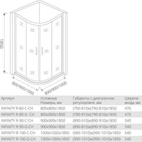 Душевое ограждение BAS Infinity R 80*80, 90*90, 100*100, хром фото 2