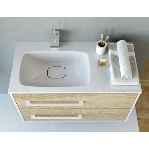 Тумба с умывальником Aqwella Miami 90 L/R подвесная светлое дерево фото 6
