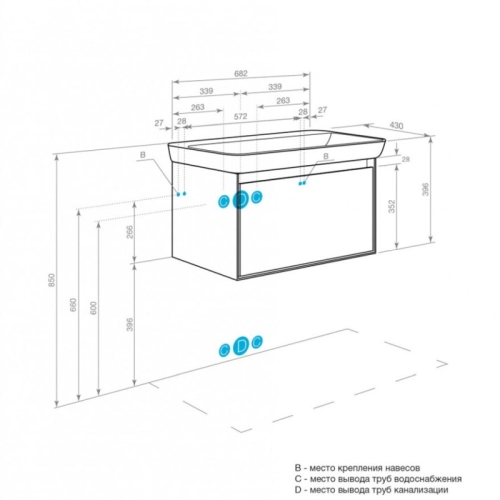 Тумба с раковиной Aquaton Либерти 70, 90 Дуб Эльвезия/Белый глянец фото 5
