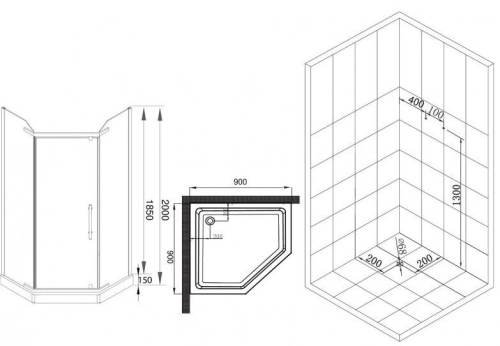 Душевое ограждение ESBANO 8160(8170) 90*90, 100*100 стекло прозрачное, низкий поддон фото 6