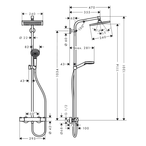 Душевая система с термостатом Hansgrohe CROMETTA E 240 1jet Showerpipe 27271000 хром фото 3