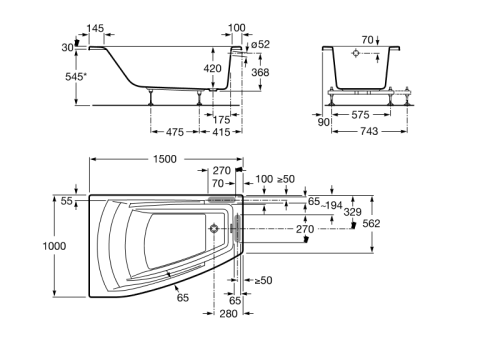 Ванна акриловая Hall Angular 150*100 фото 2