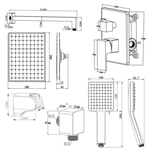 Душевой комплект со встроенным смесителем Swedbe Platta 5555B фото 2