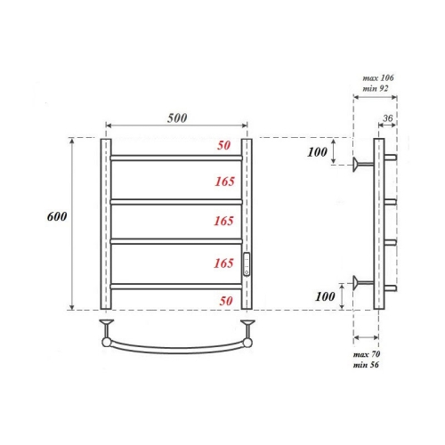 Полотенцесушитель электрический Point Афина PN048W 50*60, 50*80 белый (диммер справа) фото 3