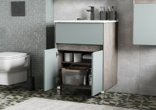 Тумба с раковиной Aquaton Форест 60, 75 Дуб Рошелье/Сумеречный голубой фото 6