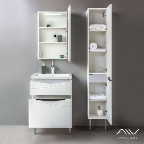 Тумба с раковиной Alavann Silvia 60, 70 напольная белая/серые вставки фото 6
