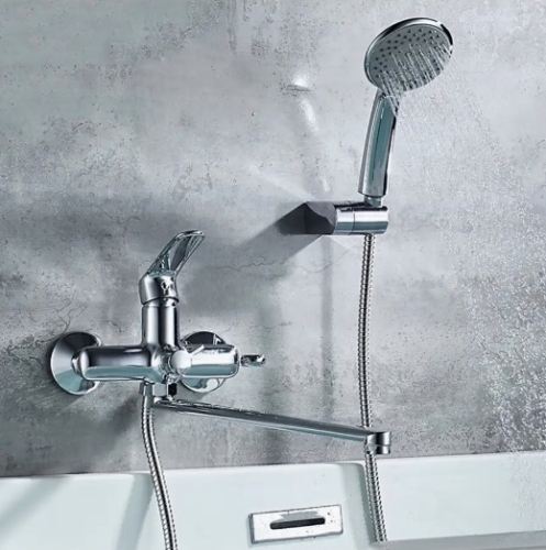 Смеситель с длинным изливом для ванны Ledeme L2272 хром (лейка и шланг в комплекте) фото 5