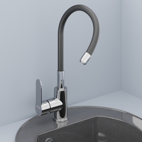 Смеситель для кухни с гибким изливом Avrora Kitchen AV9002 хром, излив белый, серый, черный фото 3