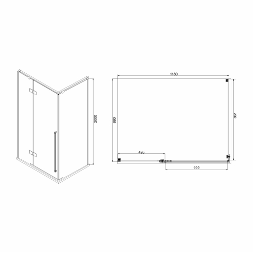 Душевое ограждение Mirsant Vog Black 120*90 тонированное стекло, без поддона фото 3