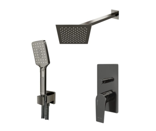 Встроенный смеситель для ванны на 2 положения Wasserkraft A84202  (душевой комплект) оружейная сталь